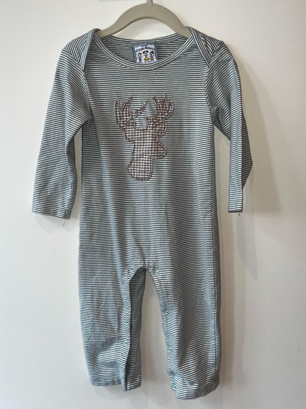 Stripe Deer Kids One-Piece Romper - Green/White
